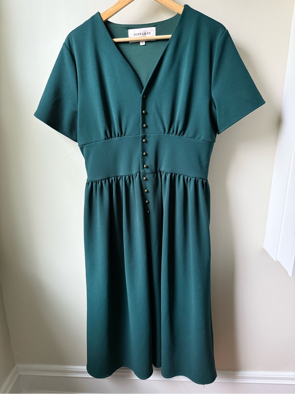 JESSAKAE COLLECTION Folklore Fit Flare Retro Green Midi Dress Timeless Classic L